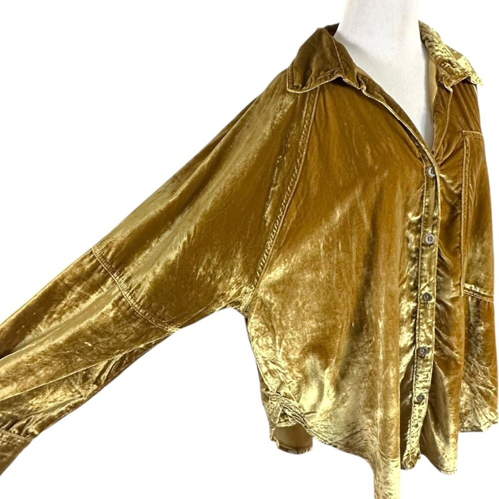 Free People Night Skies Velvet Top Golden Brown Size Medium Retro 70s Bohemian - Picture 7 of 13